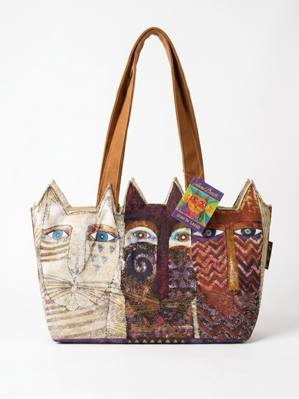 NOT FOR SALE• Laurel Burch Ancestral Cats Medium Tote Bag Sun N Sand Boho Art